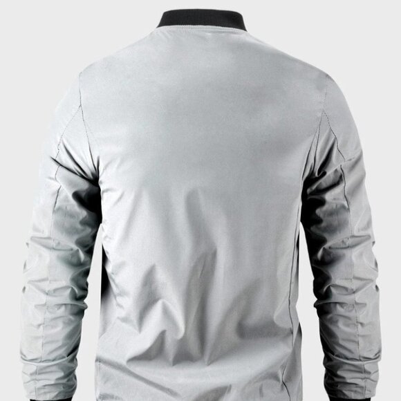 Gray Casual Men's Bomber Jacket - Picture 3 of 6